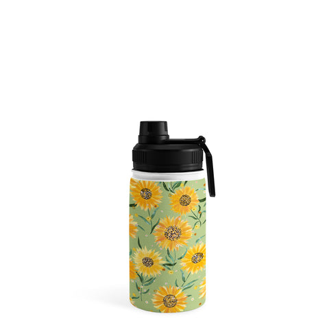 Ninola Design Countryside sunflowers summer Green Water Bottle