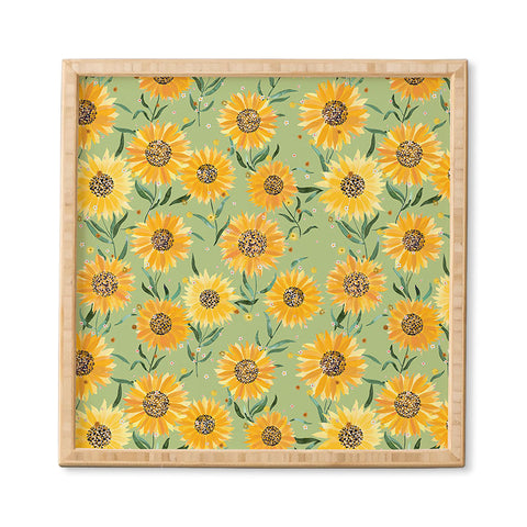 Ninola Design Countryside sunflowers summer Green Framed Wall Art