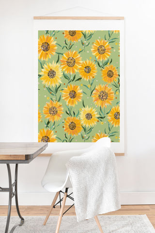 Ninola Design Countryside sunflowers summer Green Art Print And Hanger