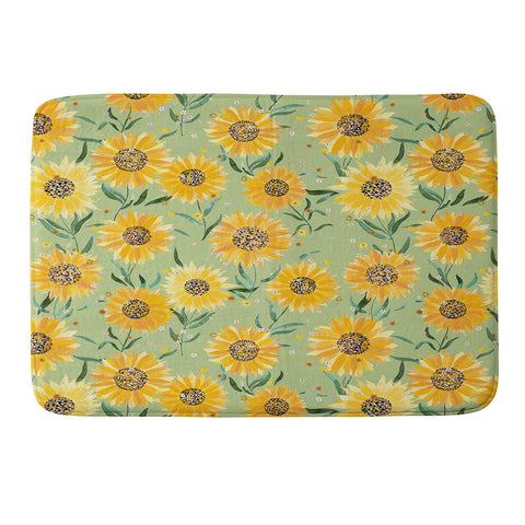 Ninola Design Countryside sunflowers summer Green Memory Foam Bath Mat