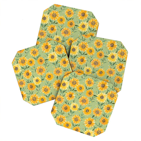 Ninola Design Countryside sunflowers summer Green Coaster Set