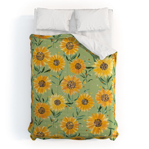 Ninola Design Countryside sunflowers summer Green Comforter