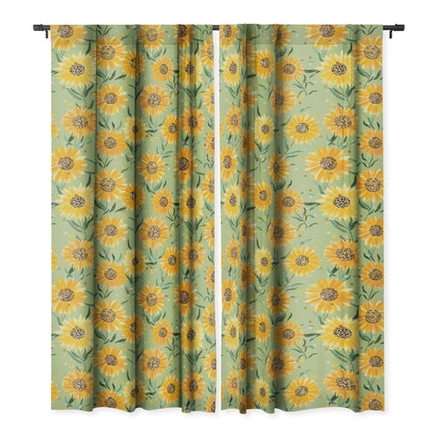 Ninola Design Countryside sunflowers summer Green Blackout Non Repeat