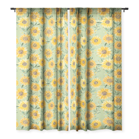 Ninola Design Countryside sunflowers summer Green Sheer Non Repeat