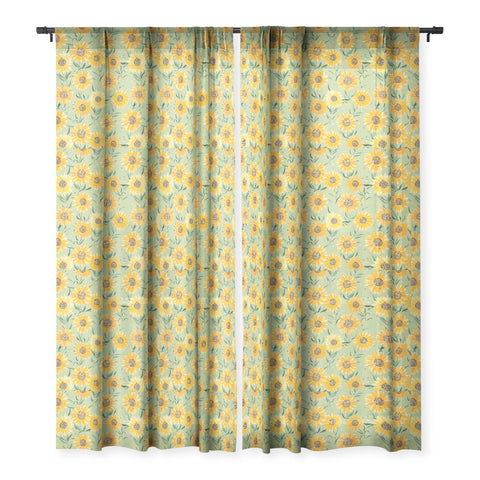 Ninola Design Countryside sunflowers summer Green Sheer Window Curtain