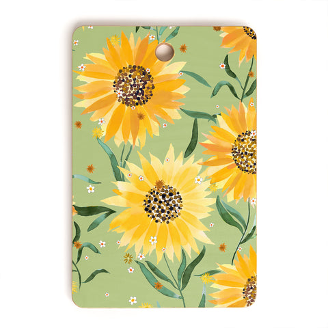 Ninola Design Countryside sunflowers summer Green Cutting Board Rectangle