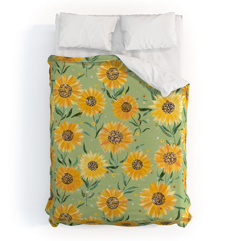 Ninola Design Countryside sunflowers summer Green Duvet Cover