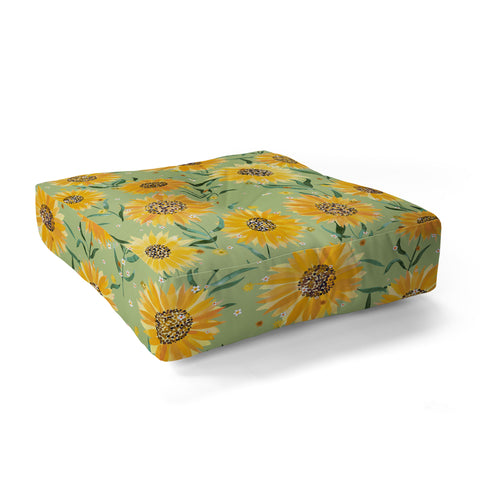 Ninola Design Countryside sunflowers summer Green Floor Pillow Square