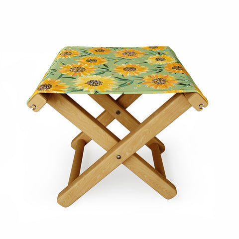 Ninola Design Countryside sunflowers summer Green Folding Stool