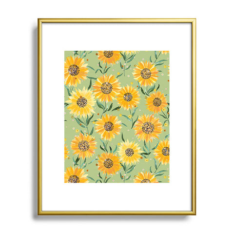 Ninola Design Countryside sunflowers summer Green Metal Framed Art Print