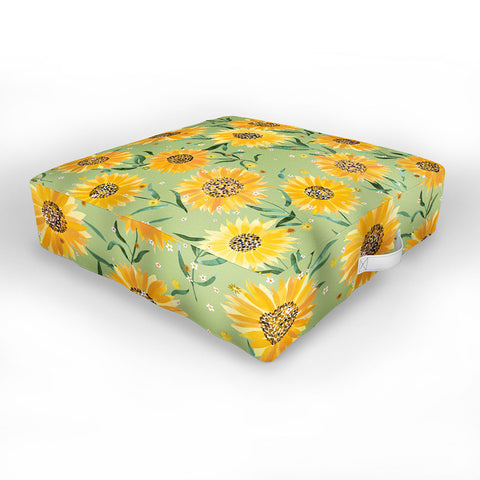 Ninola Design Countryside sunflowers summer Green Outdoor Floor Cushion