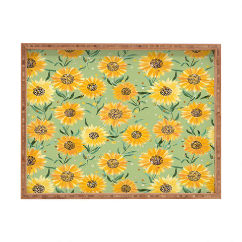 Ninola Design Countryside sunflowers summer Green Rectangular Tray
