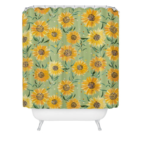 Ninola Design Countryside sunflowers summer Green Shower Curtain