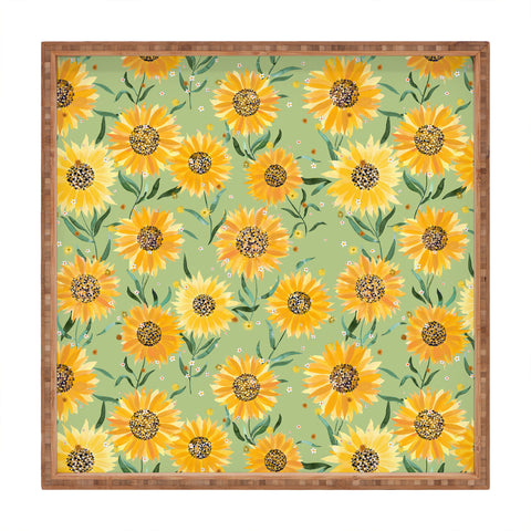 Ninola Design Countryside sunflowers summer Green Square Tray