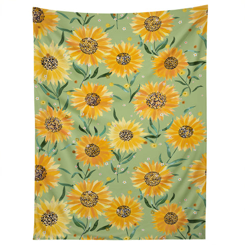 Ninola Design Countryside sunflowers summer Green Tapestry