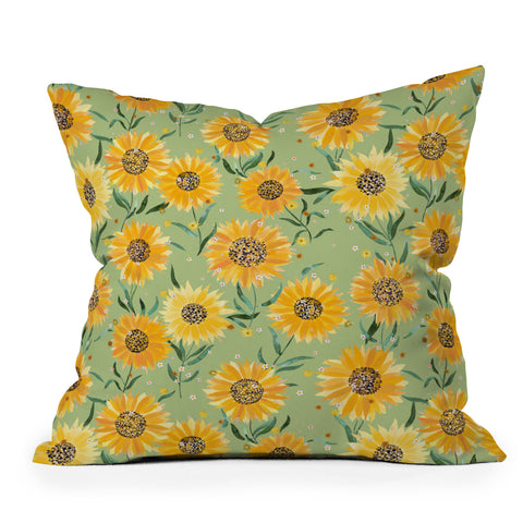 Ninola Design Countryside sunflowers summer Green Outdoor Throw Pillow