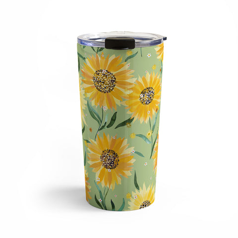 Ninola Design Countryside sunflowers summer Green Travel Mug