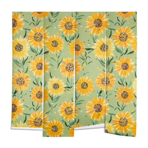 Ninola Design Countryside sunflowers summer Green Wall Mural