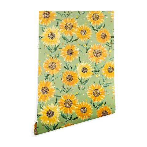 Ninola Design Countryside sunflowers summer Green Wallpaper
