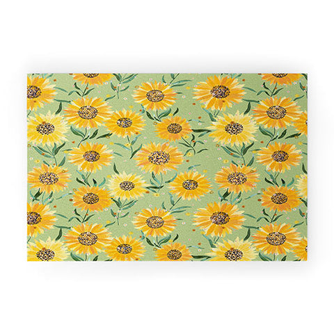 Ninola Design Countryside sunflowers summer Green Welcome Mat