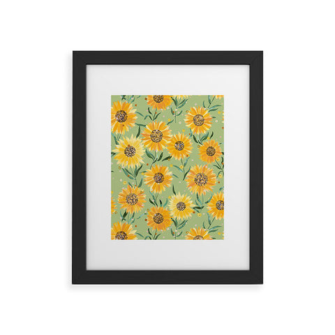 Ninola Design Countryside sunflowers summer Green Framed Art Print