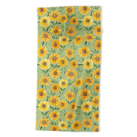 Ninola Design Countryside sunflowers summer Green Beach Towel
