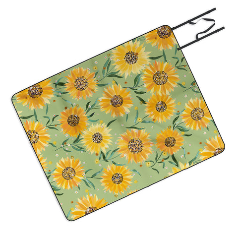 Ninola Design Countryside sunflowers summer Green Picnic Blanket