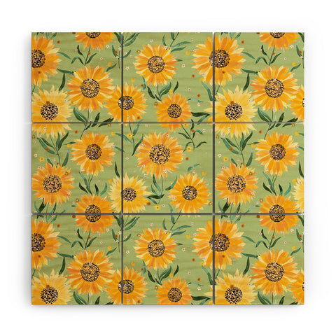 Ninola Design Countryside sunflowers summer Green Wood Wall Mural