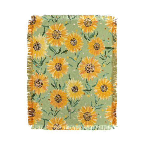 Ninola Design Countryside sunflowers summer Green Throw Blanket