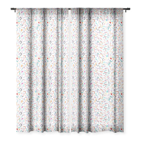 Ninola Design Curly and Zigzag stripes Marker drawing Sheer Window Curtain