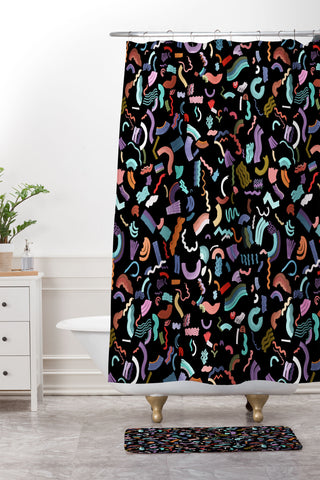 Ninola Design Curly Zigzag Marker Black Shower Curtain And Mat