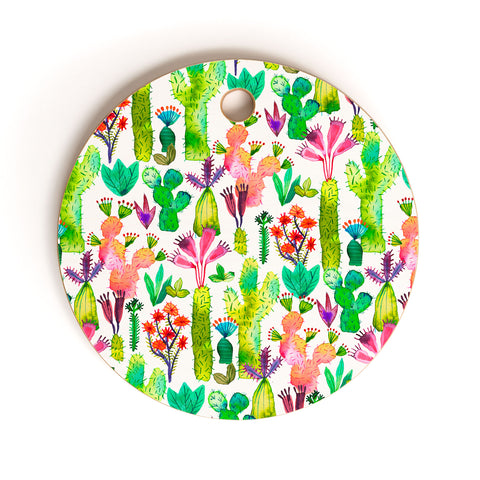 Ninola Design Cute and green cacti garden plants Cutting Board Round