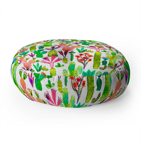 Ninola Design Cute and green cacti garden plants Floor Pillow Round