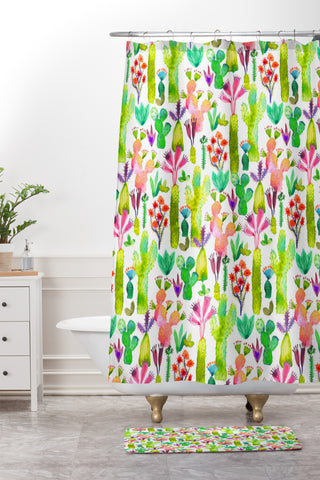 Ninola Design Cute and green cacti garden plants Shower Curtain And Mat