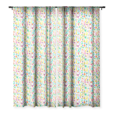 Ninola Design Cute and Imaginary Lush Garden Plants Sheer Window Curtain