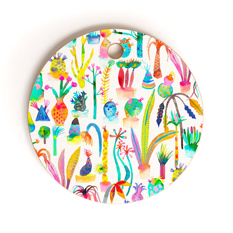 Ninola Design Cute and Imaginary Lush Garden Plants Cutting Board Round