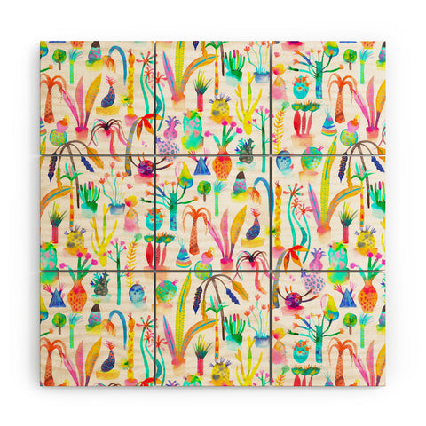 Ninola Design Cute and Imaginary Lush Garden Plants Wood Wall Mural