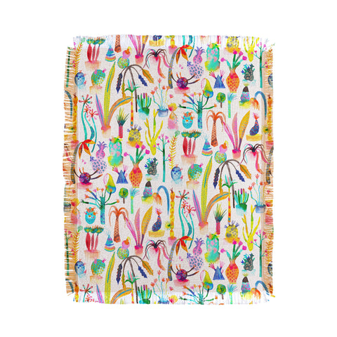 Ninola Design Cute and Imaginary Lush Garden Plants Throw Blanket