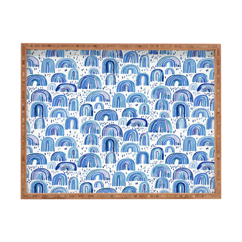 Ninola Design Cute Blue Rainbows Rectangular Tray