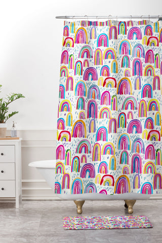 Ninola Design Cute colorful rainbows Shower Curtain And Mat