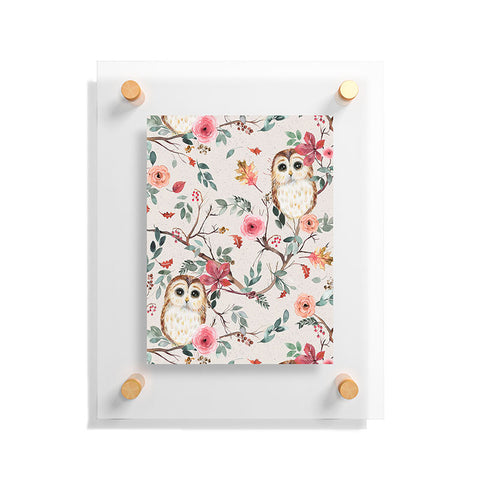 Ninola Design Cute Owls Tree Green Pink Floating Acrylic Print