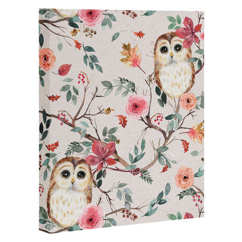 Ninola Design Cute Owls Tree Green Pink Art Canvas