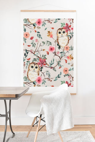 Ninola Design Cute Owls Tree Green Pink Art Print And Hanger