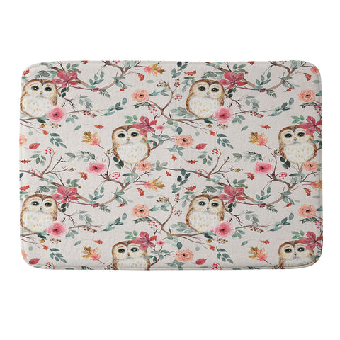 Ninola Design Cute Owls Tree Green Pink Memory Foam Bath Mat