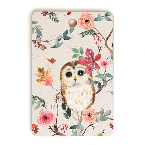 Ninola Design Cute Owls Tree Green Pink Cutting Board Rectangle
