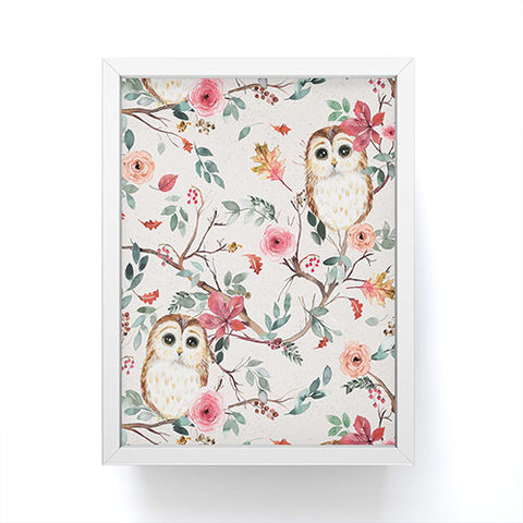 Ninola Design Cute Owls Tree Green Pink Framed Mini Art Print