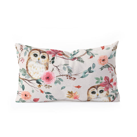 Ninola Design Cute Owls Tree Green Pink Oblong Throw Pillow