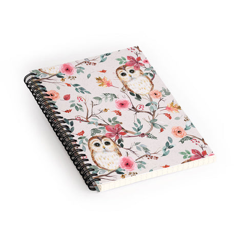 Ninola Design Cute Owls Tree Green Pink Spiral Notebook