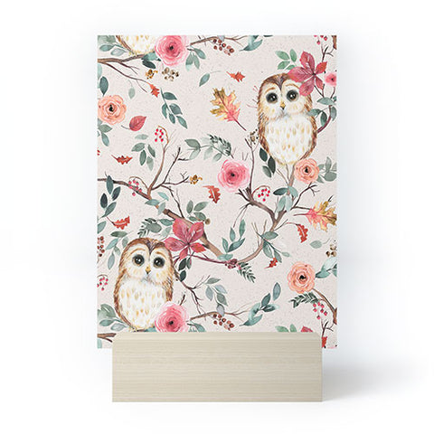 Ninola Design Cute Owls Tree Green Pink Mini Art Print
