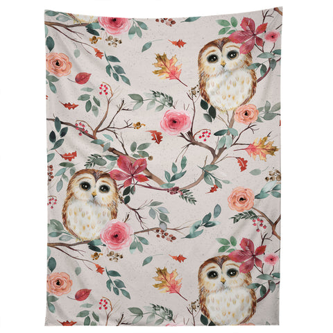 Ninola Design Cute Owls Tree Green Pink Tapestry